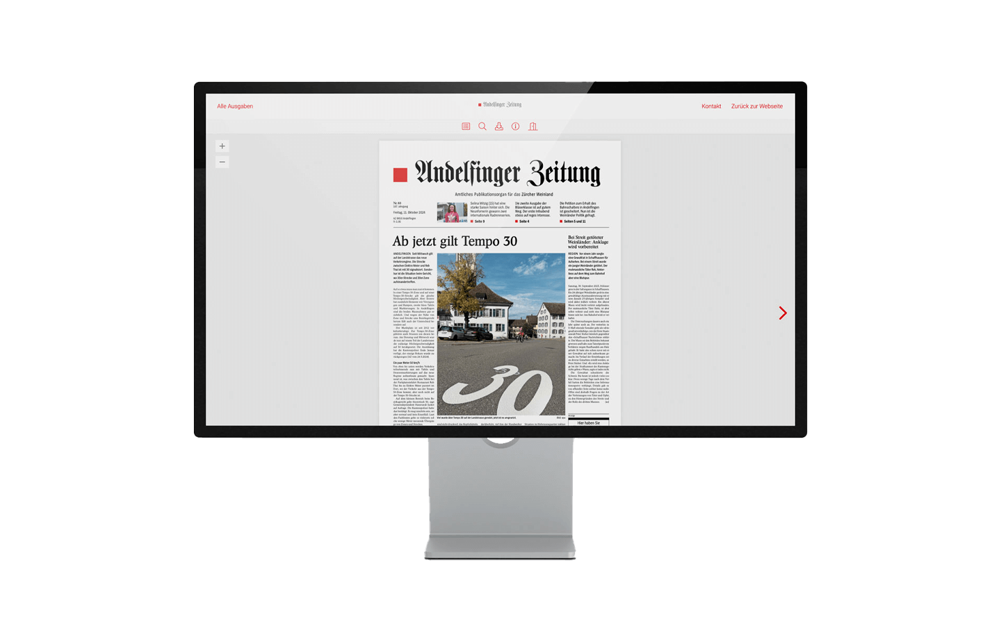 Monitor mit Redesign der 'Andelfinger-Zeitung'-Webseite